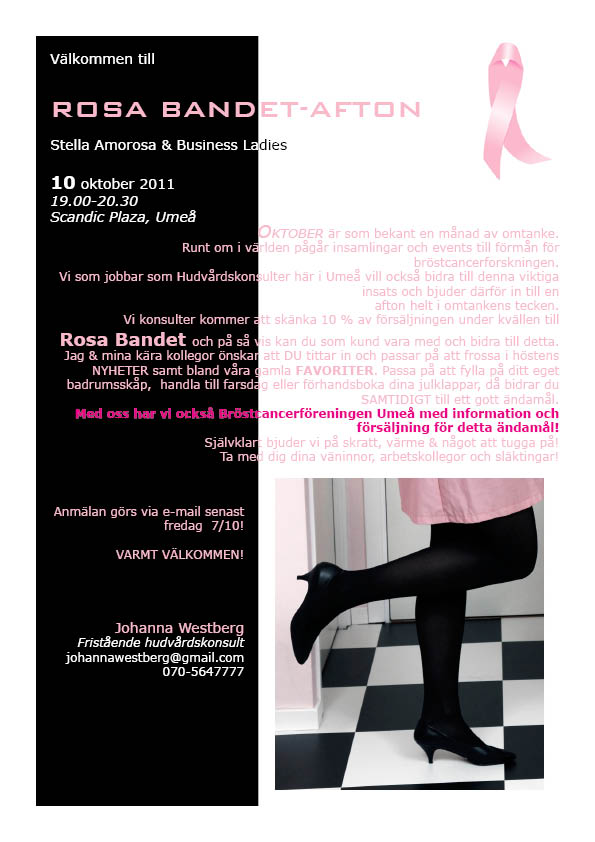 Iinbjudan Rosa Bandet-afton 2011 facebook med bröstcancerföreningen
