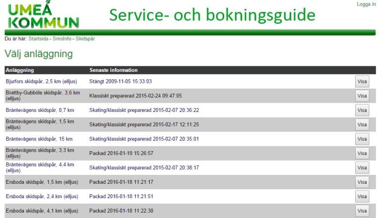 Anläggningsregister skidspår Umeå Kommun